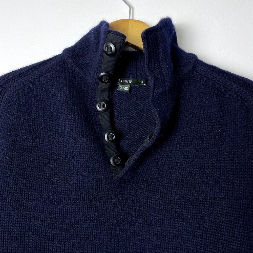 Vintage J. Crew Navy Wool Polo Sweater Size M - Picture 3 of 15